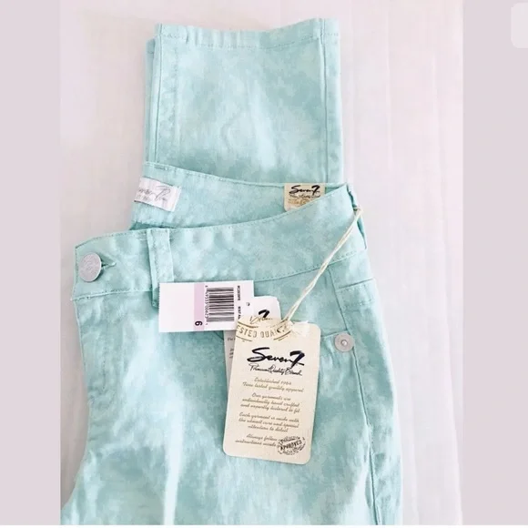 Seven7 | Cropped Pants Size 6 x 22 Mint Abstract - Picture 5 of 8
